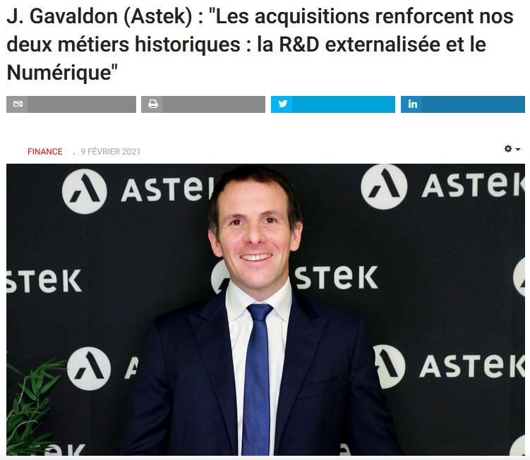 Article : Décideurs Magazine - Les acquisitions renforcent Astek 2021-02-09